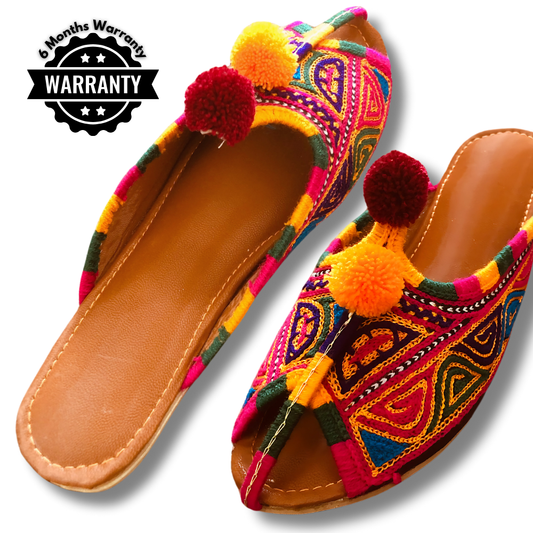 Hand-Embroidered Open-Toe Khussa Chappal for Women