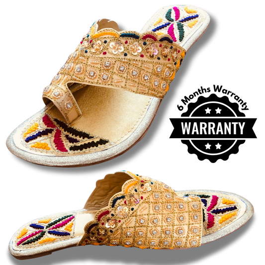 Handcrafted Moti & Gota Work Chappal with 6-Month Warranty
